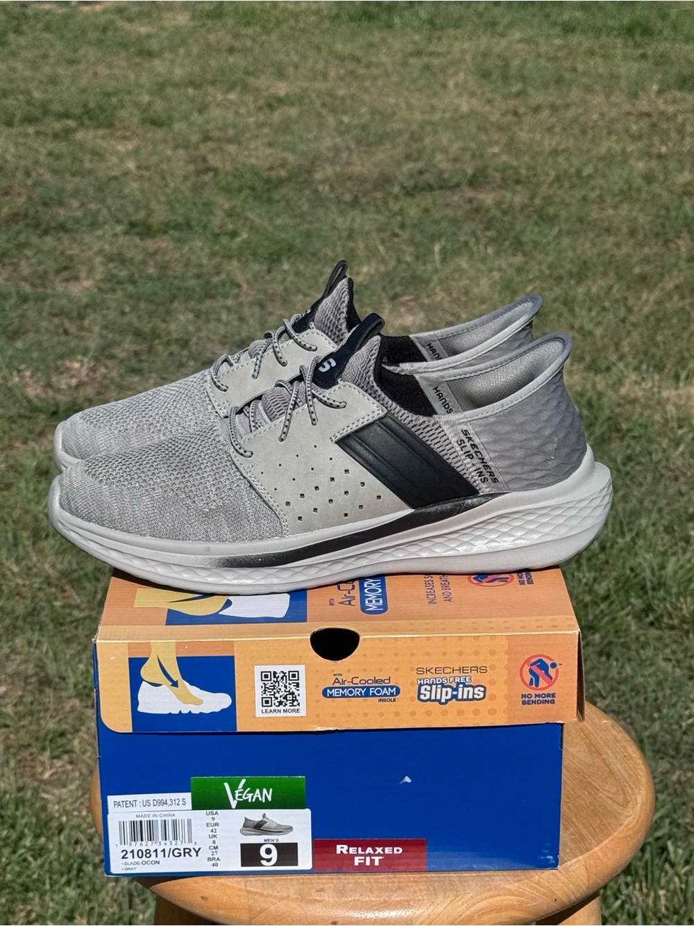 Men’s Skechers Vegan Gray and Black Slip-On Athletic Sneakers
